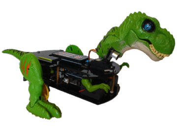 A Lafvin Smart Robot Car modified as the Dinosaur project with legs, as seen from the user's perspective.