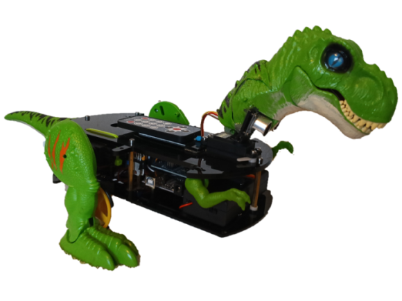 A Lafvin Smart Robot Car modified as the Dinosaur project, as seen from the user's perspective.