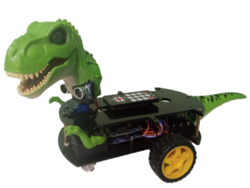 A Lafvin Smart Robot Car modified as the Dinosaur project, as seen from the user's perspective.